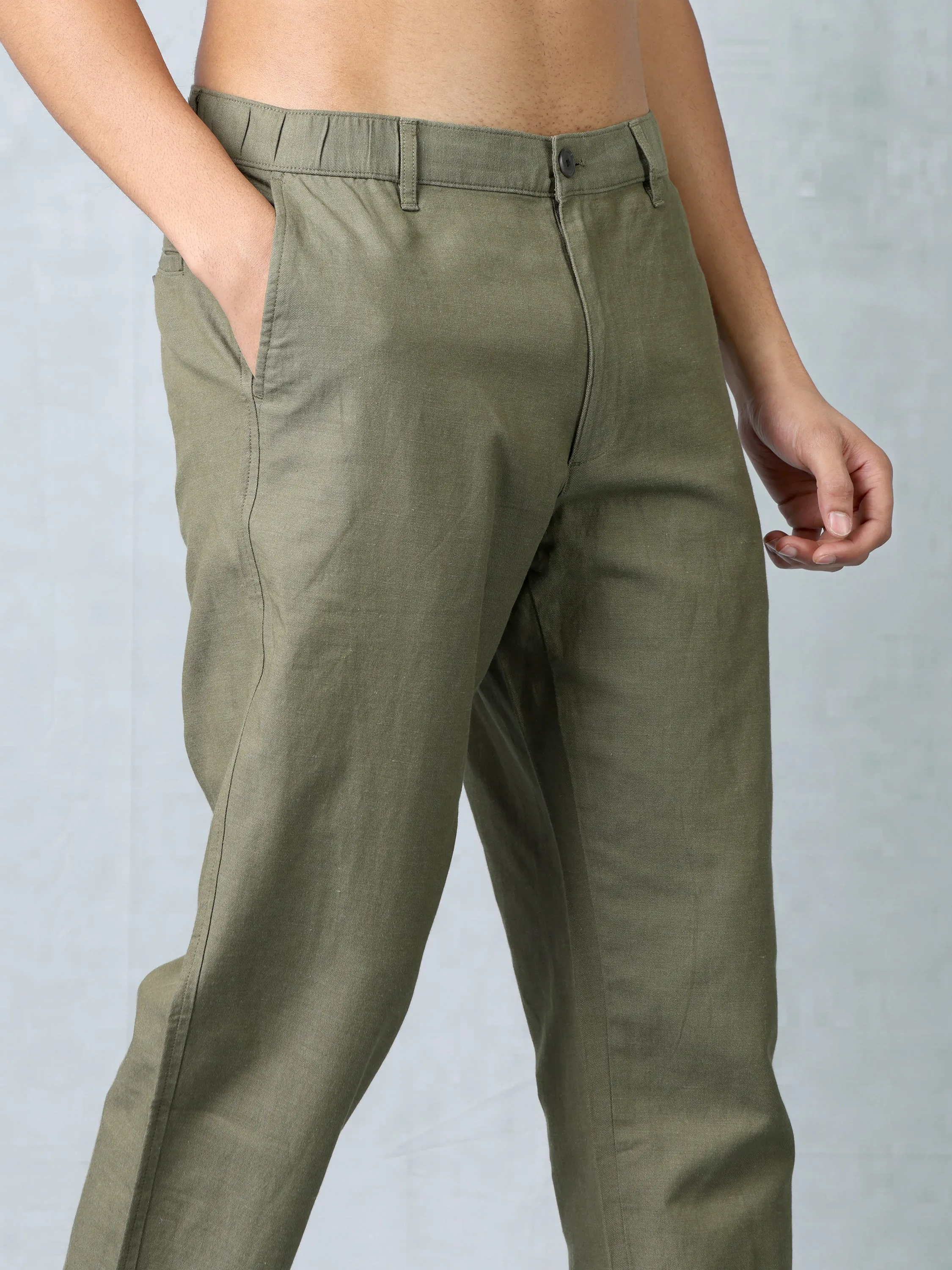 Men Olive Comfort Fit Pants