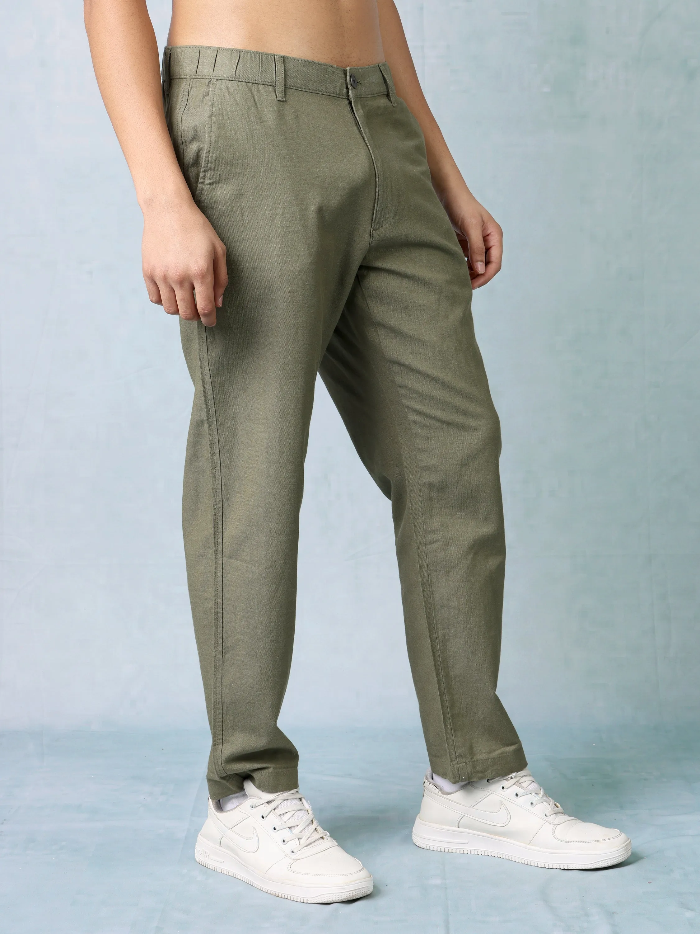 Men Olive Comfort Fit Pants