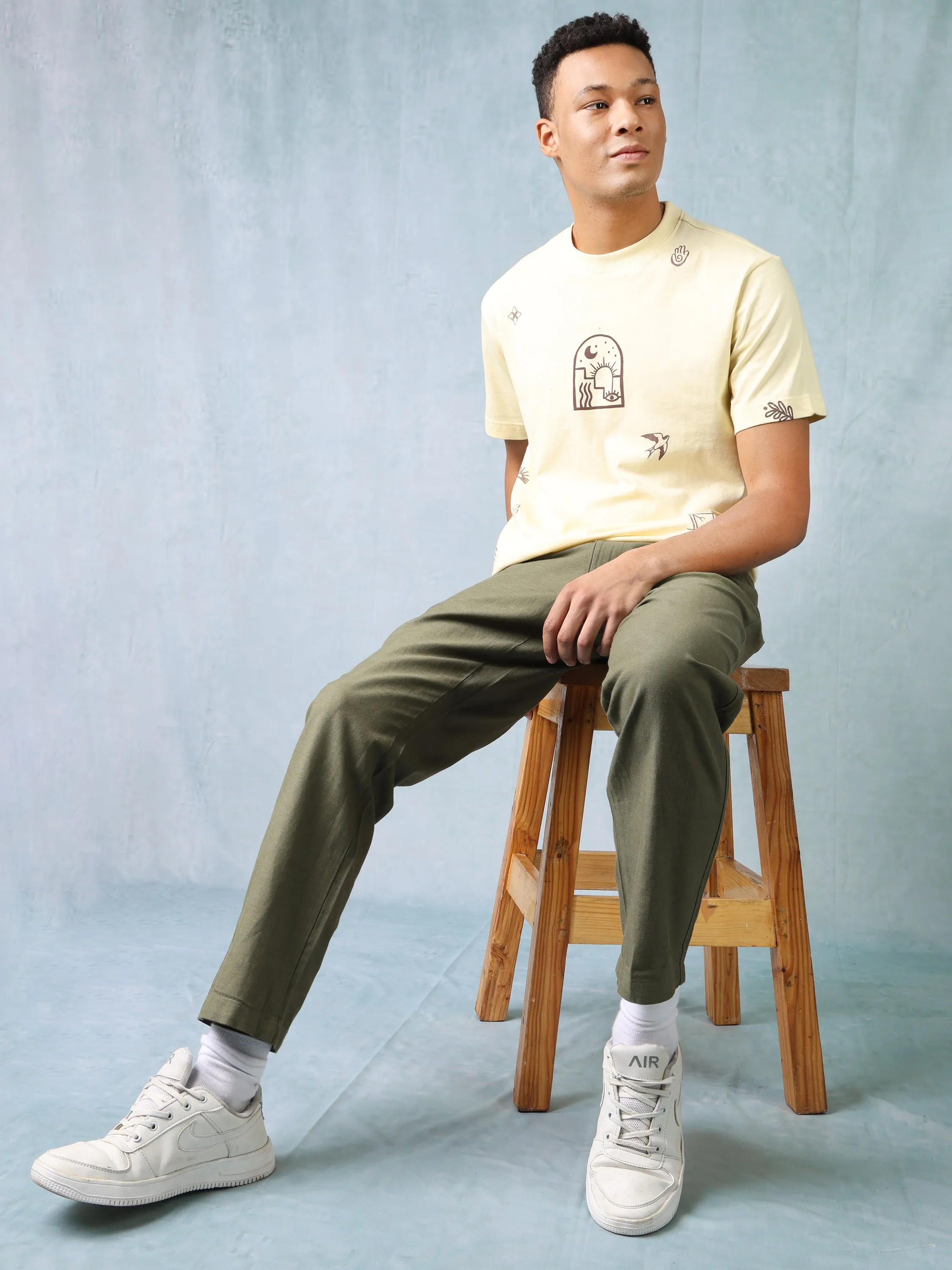 Men Olive Comfort Fit Pants