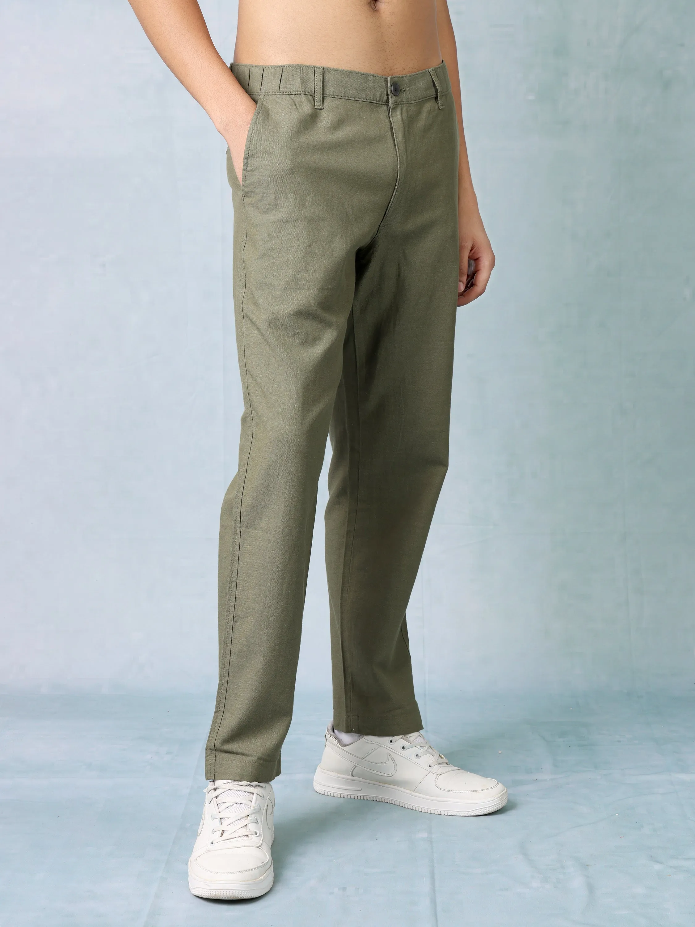 Men Olive Comfort Fit Pants