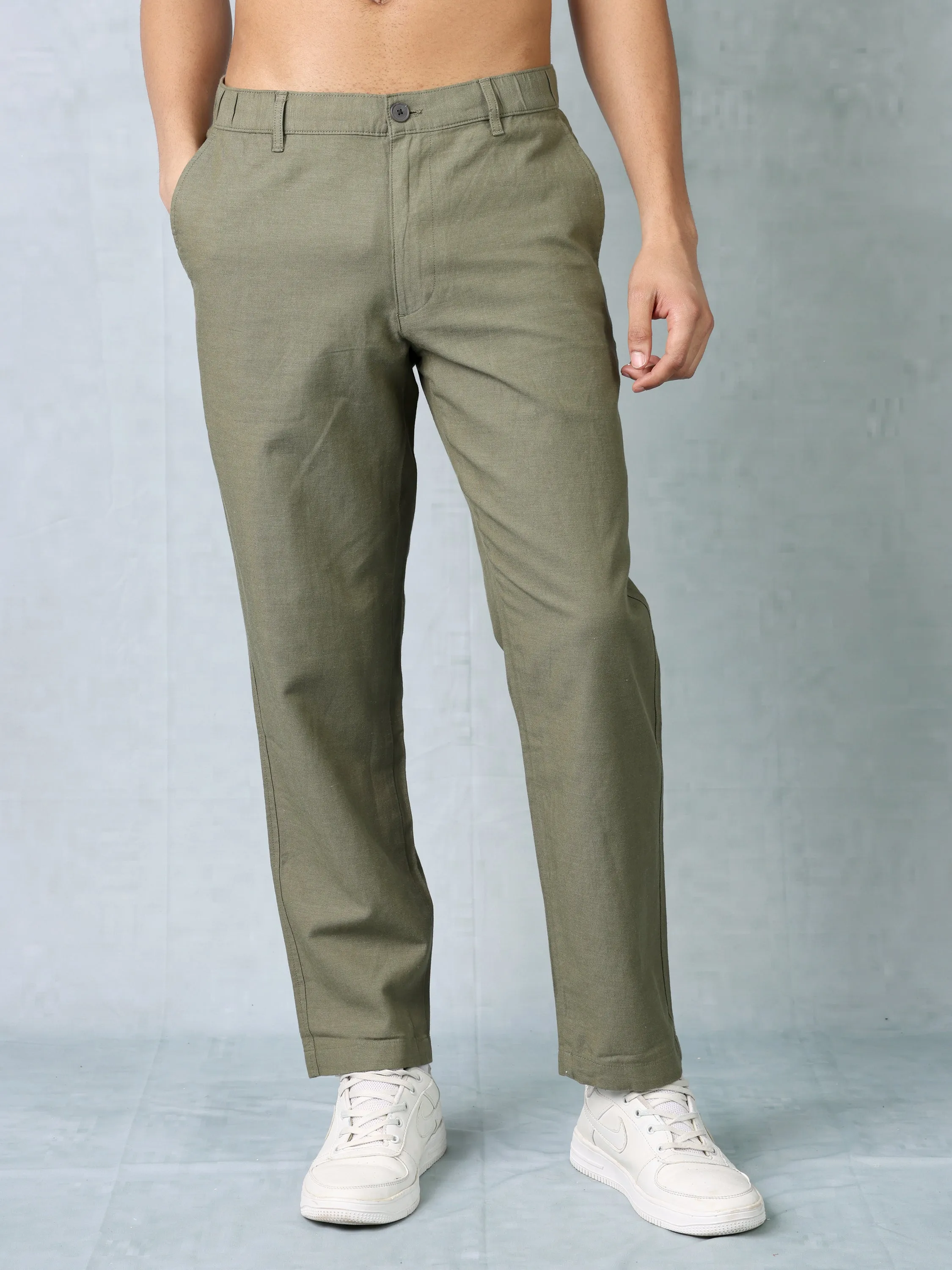 Men Olive Comfort Fit Pants
