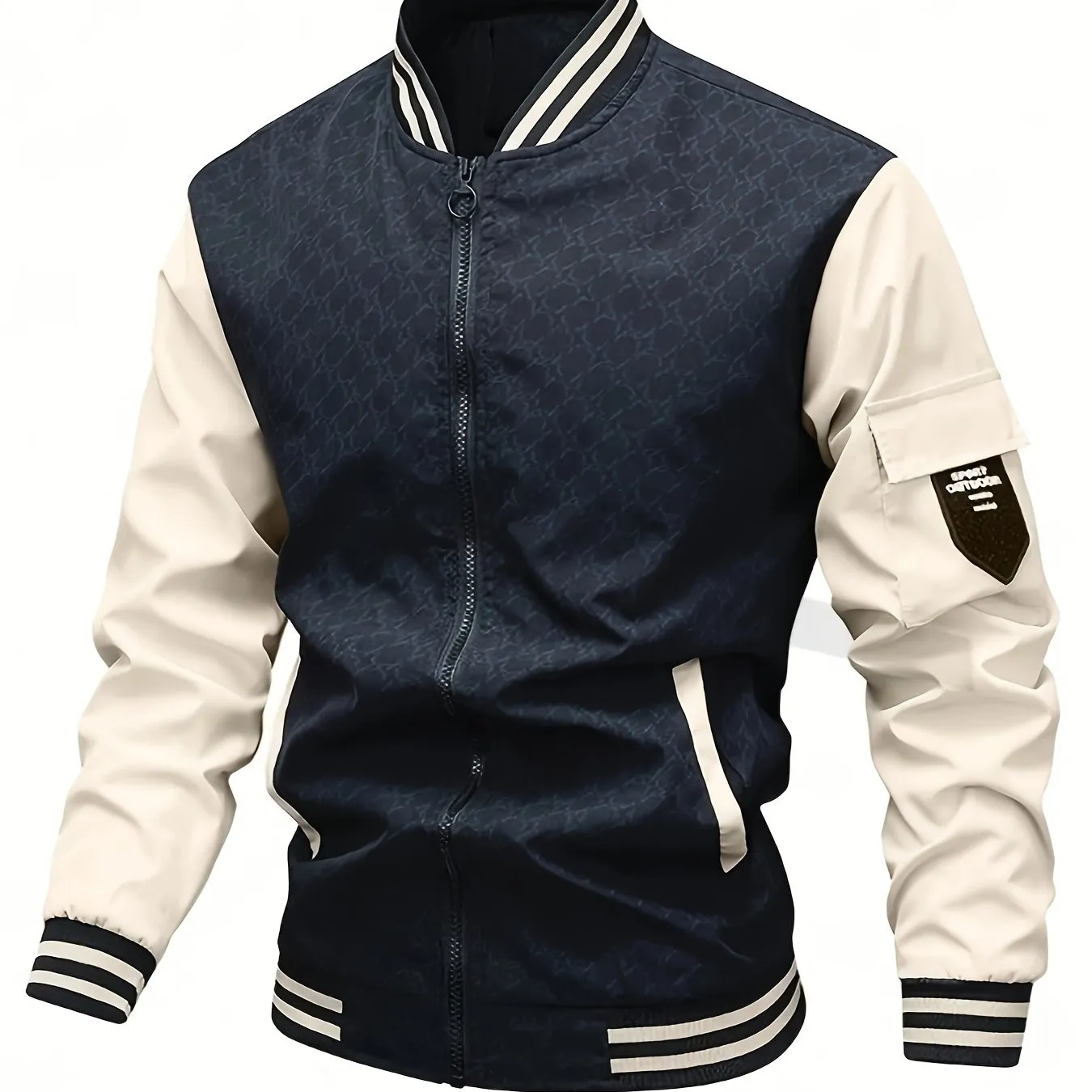Men's Casual Color Block Bomber Jacket, Chic Baseball Collar Jacket