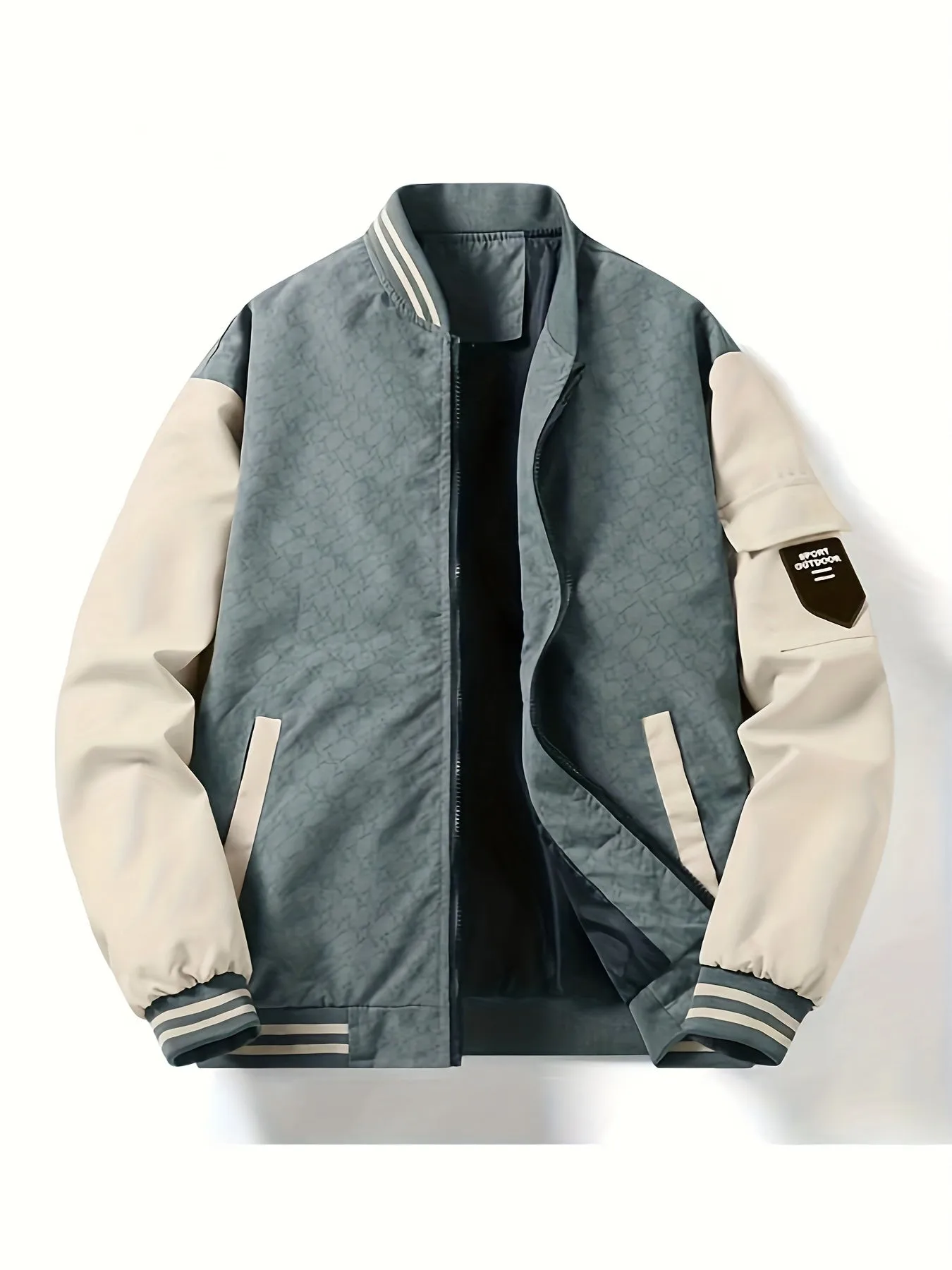 Men's Casual Color Block Bomber Jacket, Chic Baseball Collar Jacket