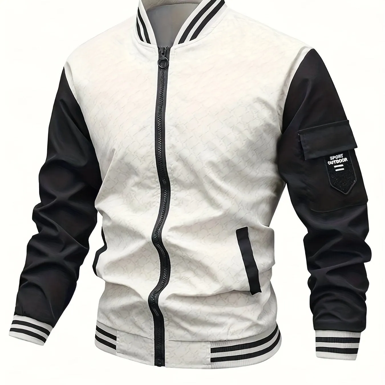 Men's Casual Color Block Bomber Jacket, Chic Baseball Collar Jacket