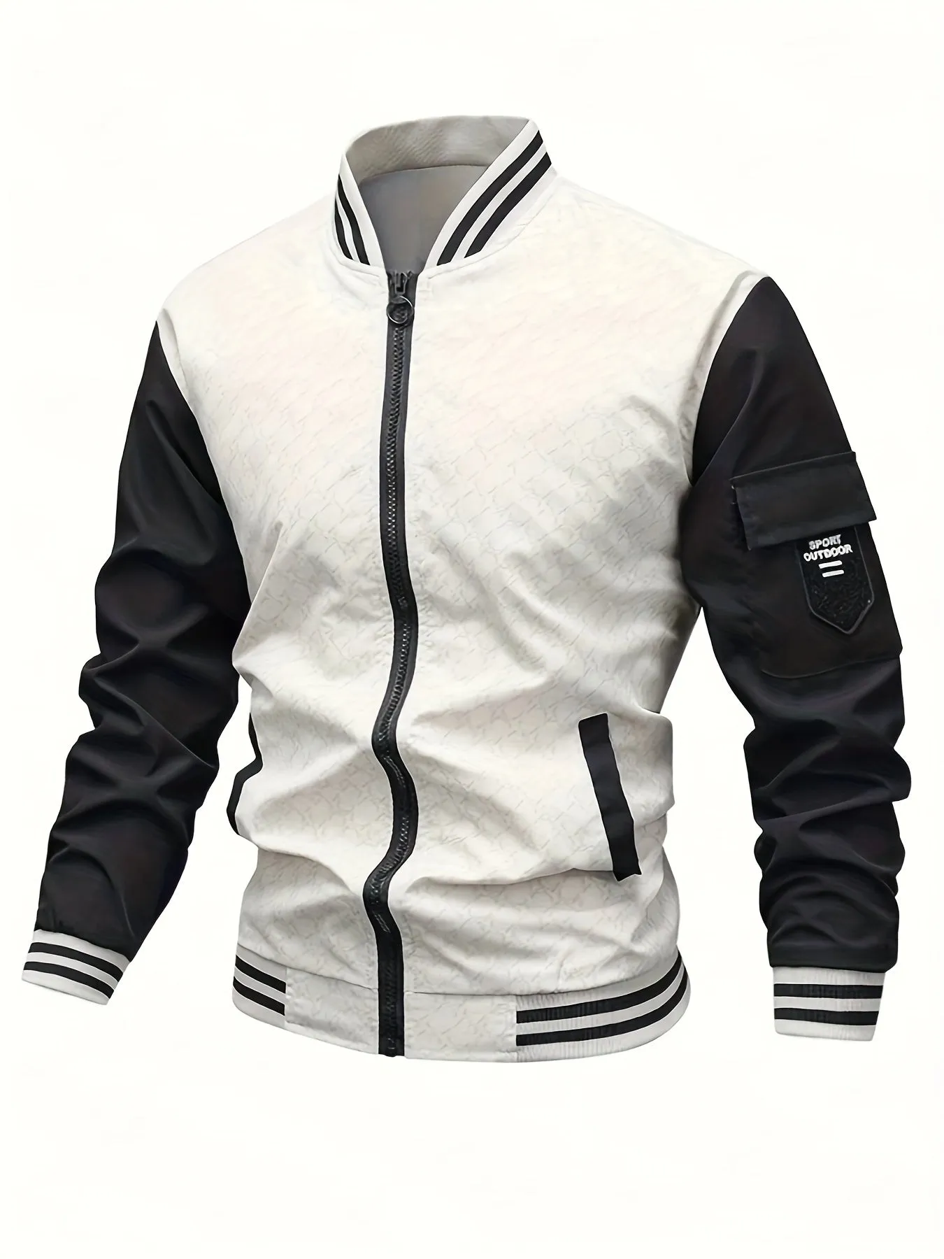 Men's Casual Color Block Bomber Jacket, Chic Baseball Collar Jacket