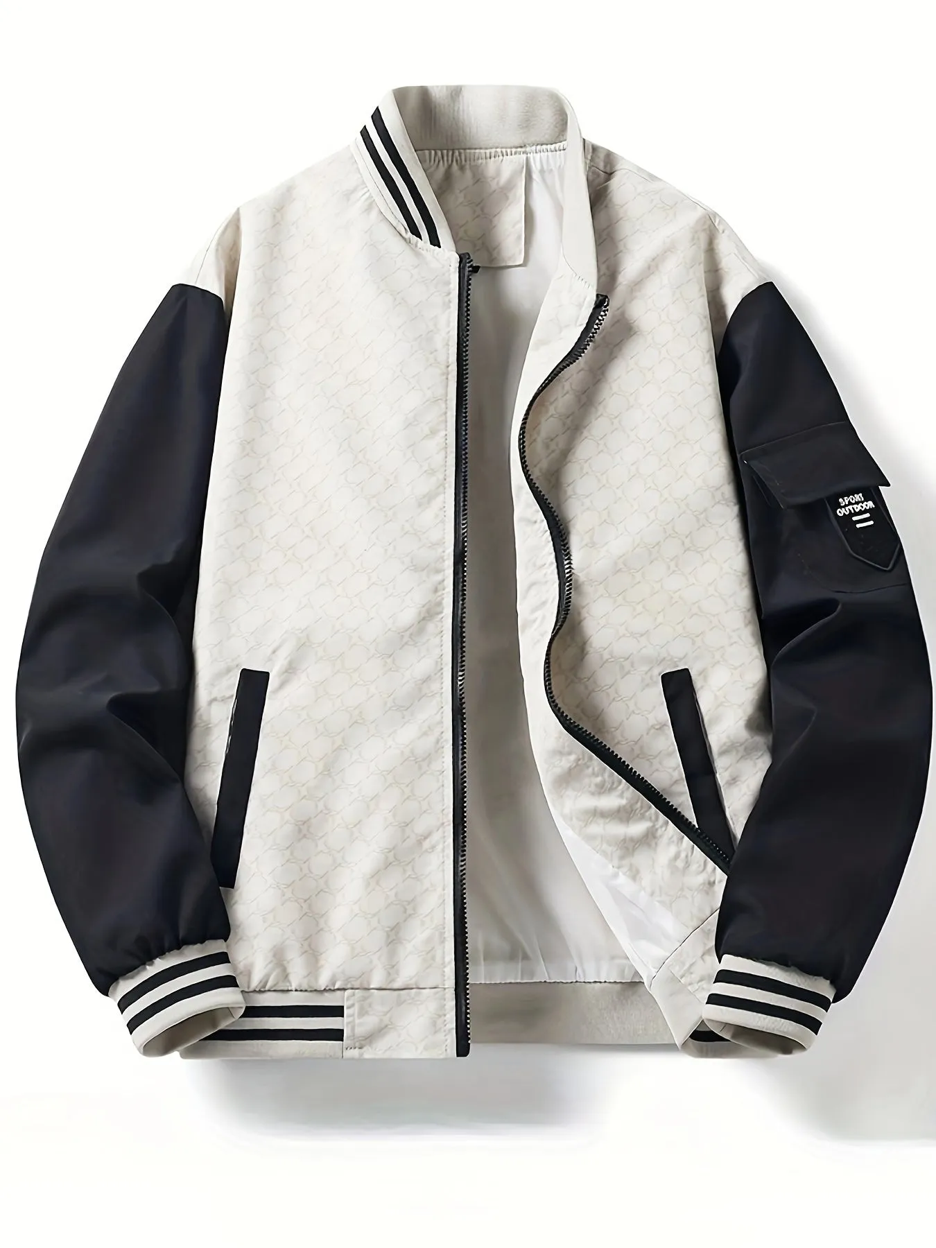 Men's Casual Color Block Bomber Jacket, Chic Baseball Collar Jacket