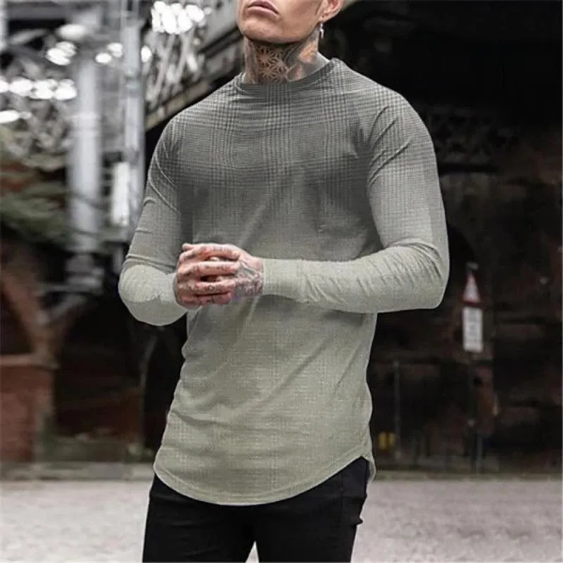 Men'S Trendy Casual Plaid Gradient Long Sleeve T-Shirt