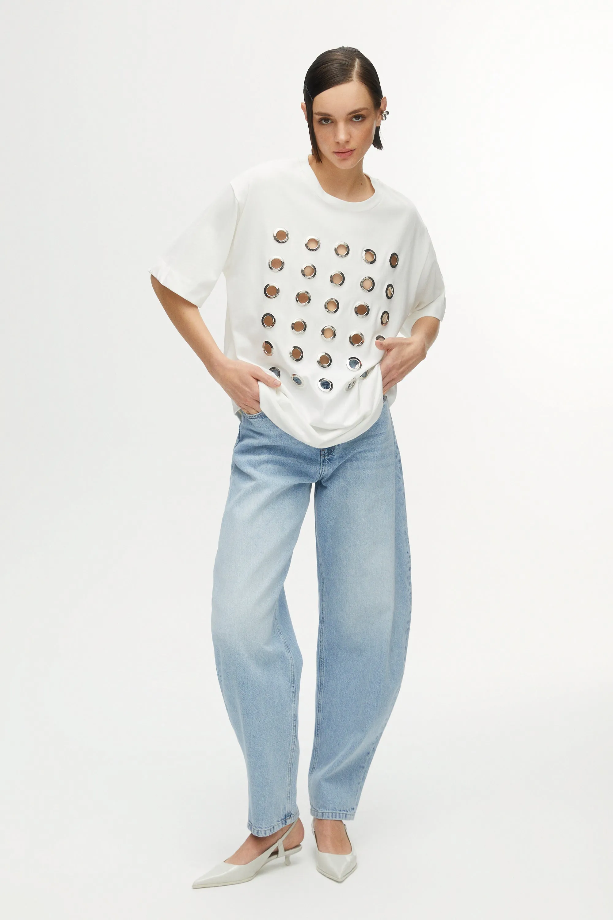 Metal Ring Detailed T-Shirt
