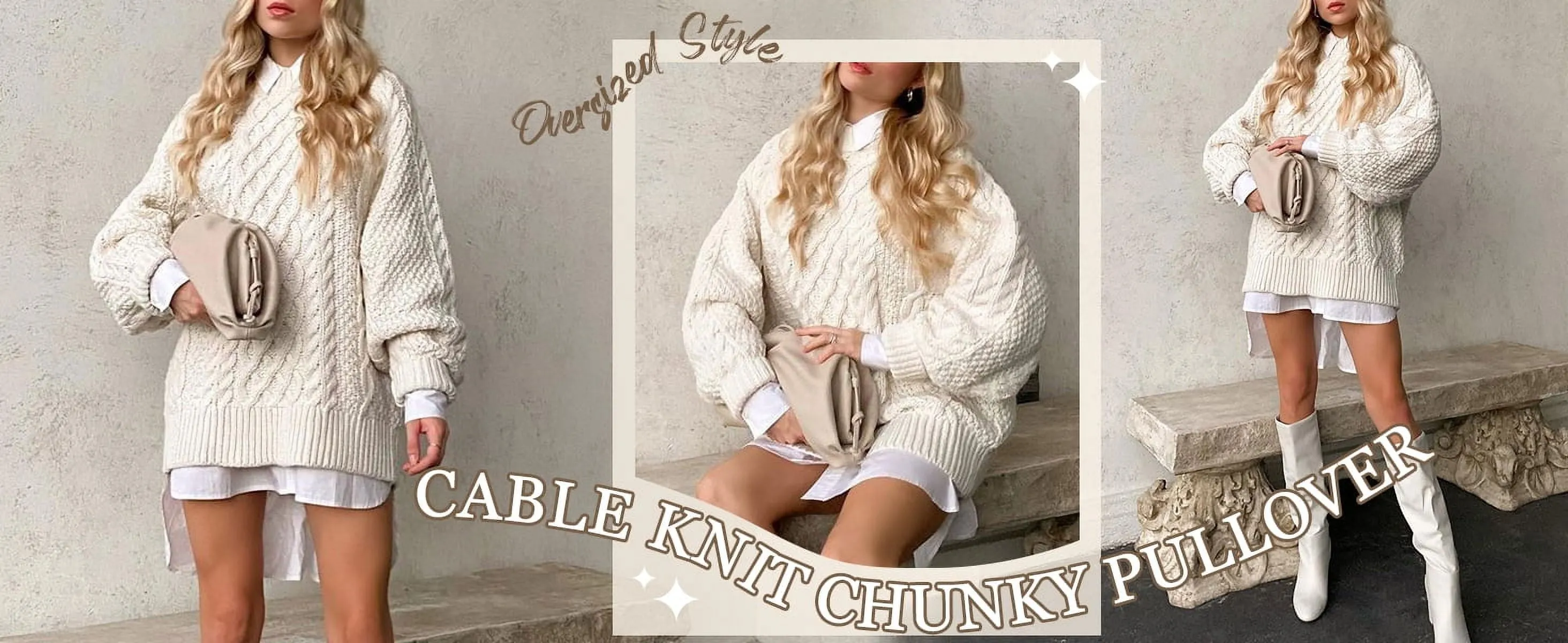 MOSHU Oversized Sweaters for Women Cable Knit Chunky Pullover Sweater