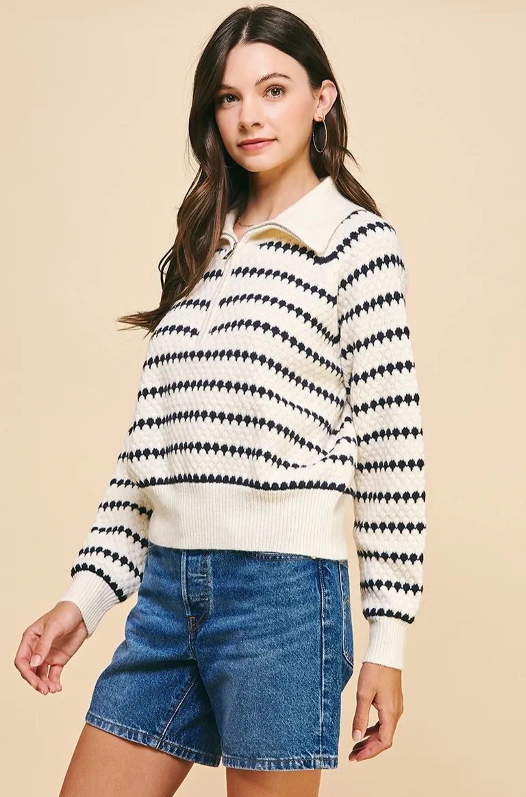 Navy & White Striped Sweater