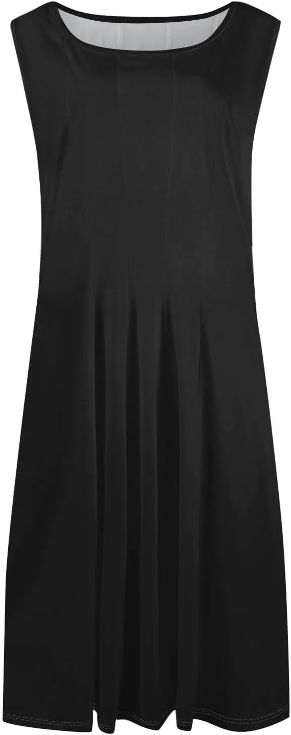 NBXNZWF Summer Dresses for Women 2025 Vacation Round Neck Sleeveless Mid Length Dress Beach Holiday Boho Print Sundresses