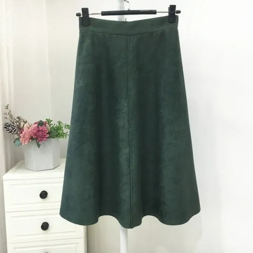 Neophil Women Suede High Waist Midi Skirt 2021 Winter Vintage Style