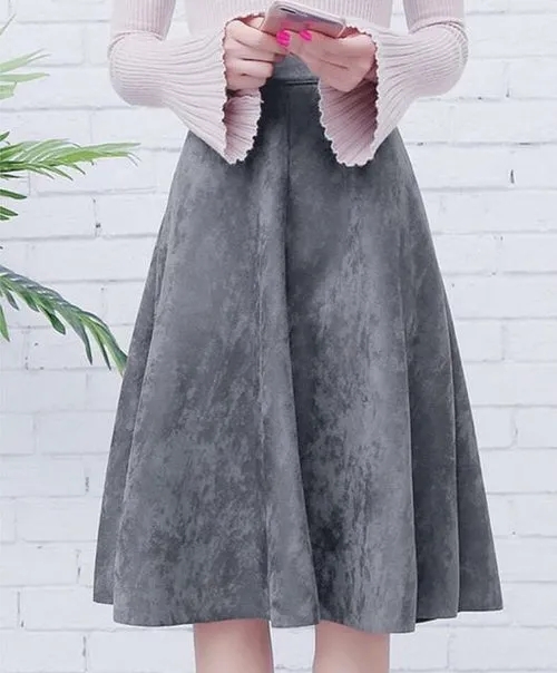 Neophil Women Suede High Waist Midi Skirt 2021 Winter Vintage Style