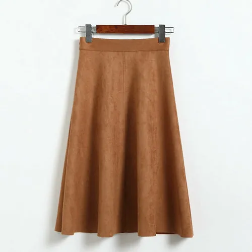 Neophil Women Suede High Waist Midi Skirt 2021 Winter Vintage Style