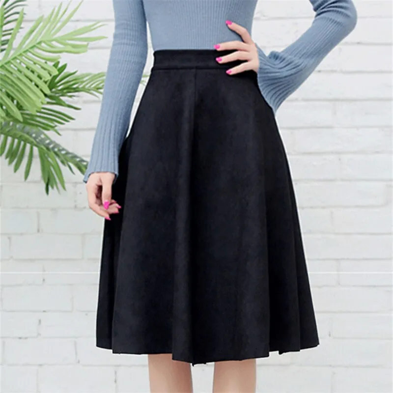 Neophil Women Suede High Waist Midi Skirt 2021 Winter Vintage Style