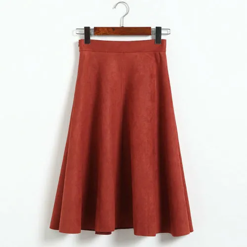 Neophil Women Suede High Waist Midi Skirt 2021 Winter Vintage Style