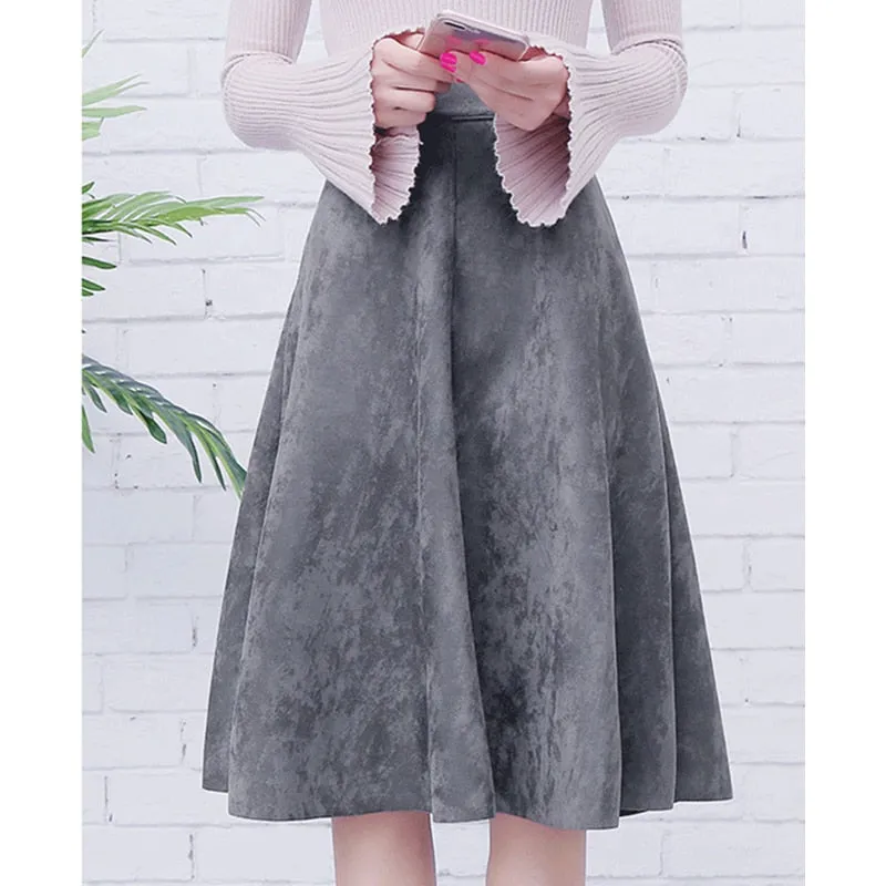 Neophil Women Suede High Waist Midi Skirt 2021 Winter Vintage Style