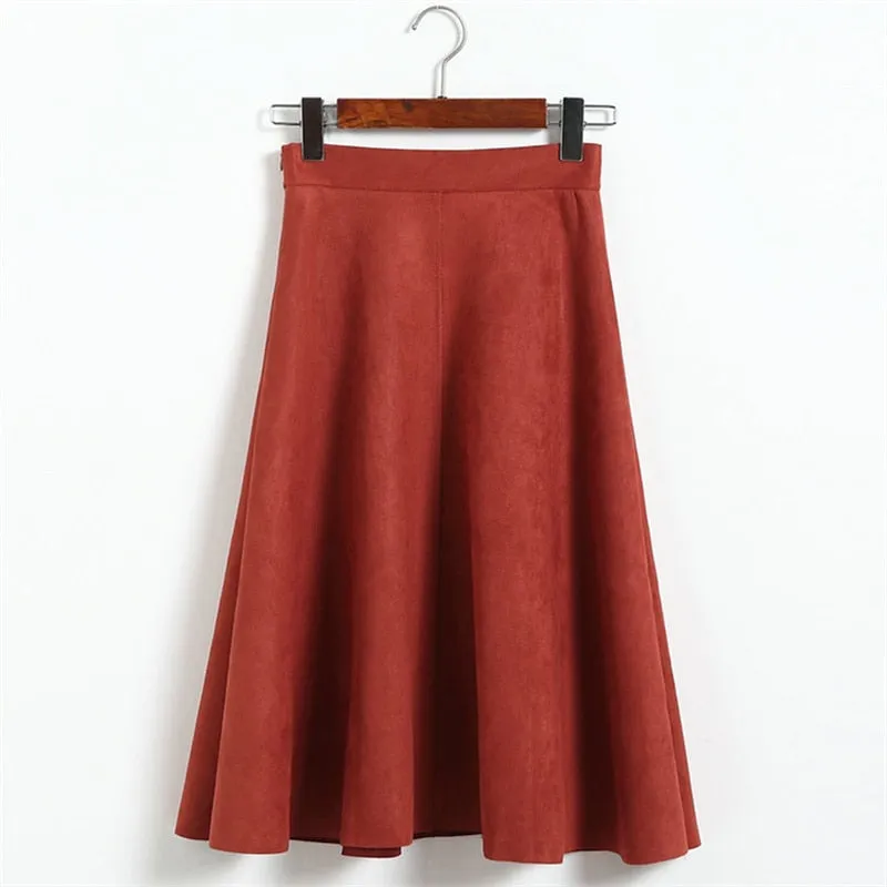 Neophil Women Suede High Waist Midi Skirt 2021 Winter Vintage Style