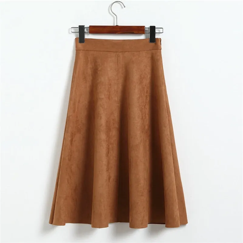 Neophil Women Suede High Waist Midi Skirt 2021 Winter Vintage Style