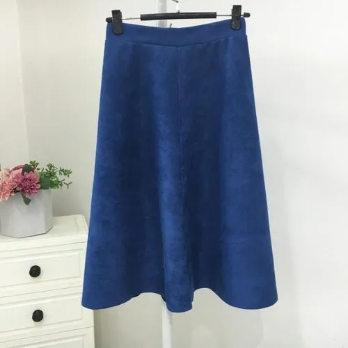 Neophil Women Suede High Waist Midi Skirt 2021 Winter Vintage Style