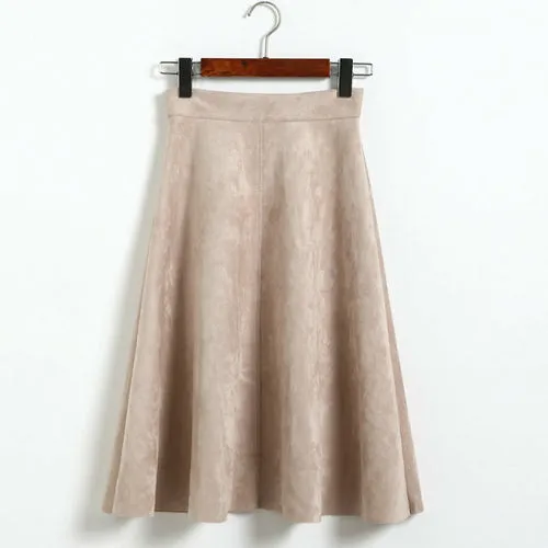 Neophil Women Suede High Waist Midi Skirt 2021 Winter Vintage Style