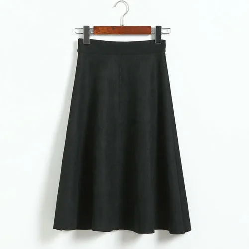 Neophil Women Suede High Waist Midi Skirt 2021 Winter Vintage Style