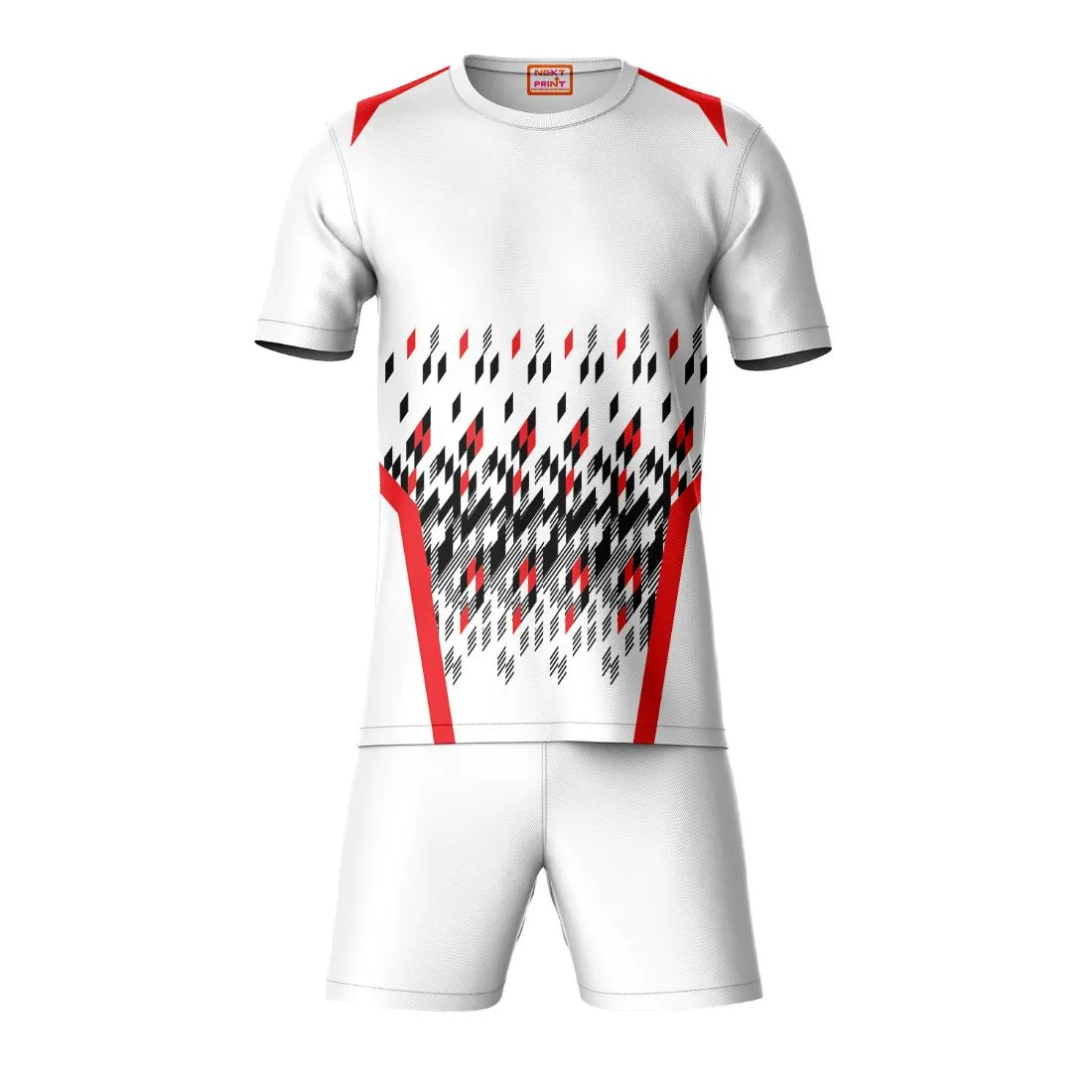 Next Print Round neck jersey white with shorts NPTS20