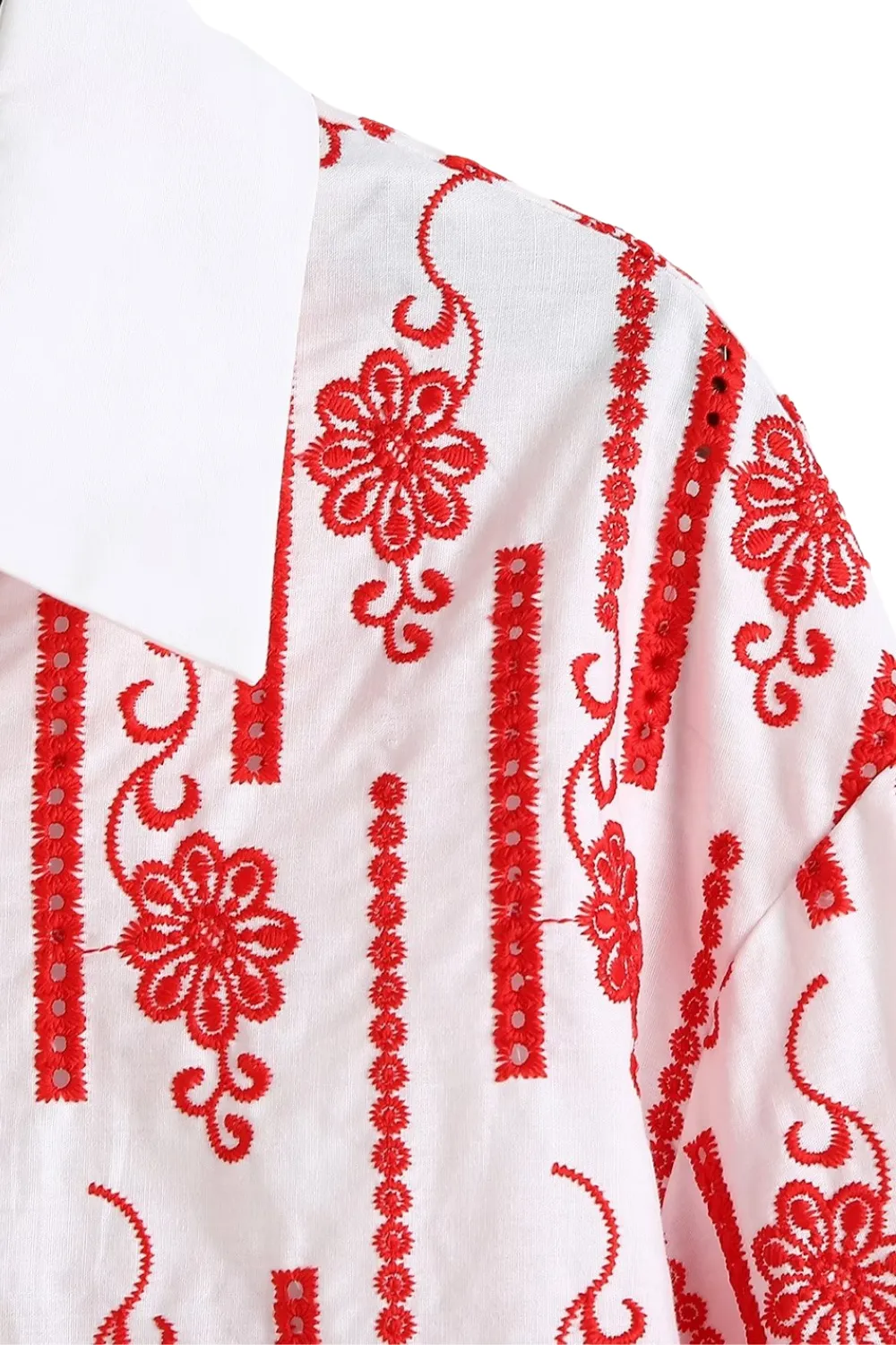 'Norma' Collared Embroidery Long Sleeve Blouse