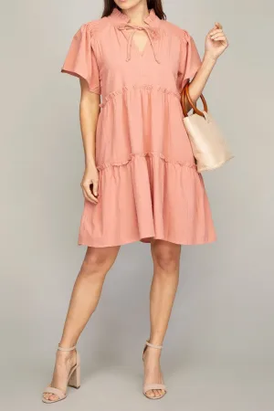 OE: Tiered mini dress with tie