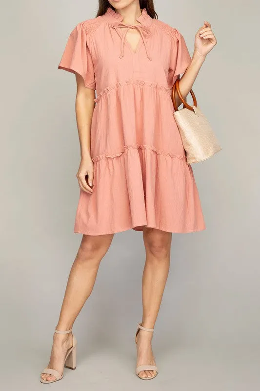 OE: Tiered mini dress with tie