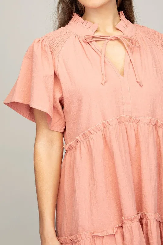 OE: Tiered mini dress with tie