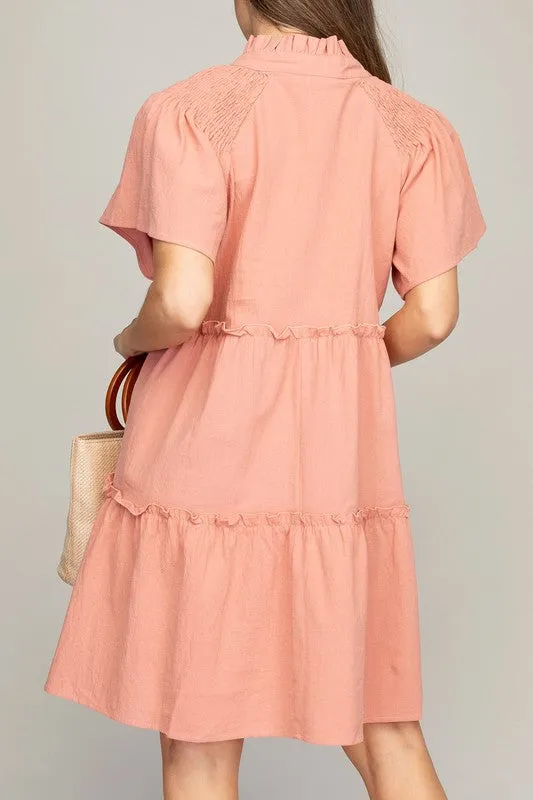 OE: Tiered mini dress with tie