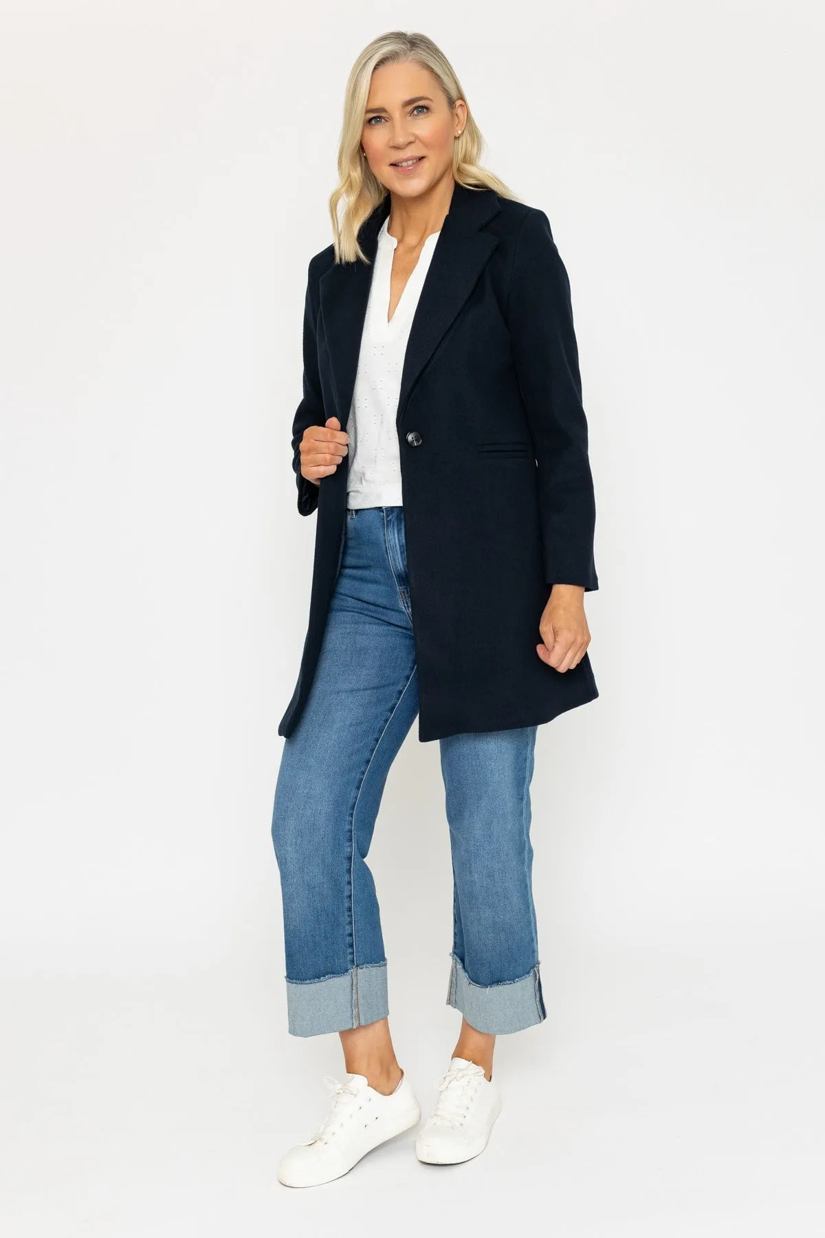 One Button Coat in Navy