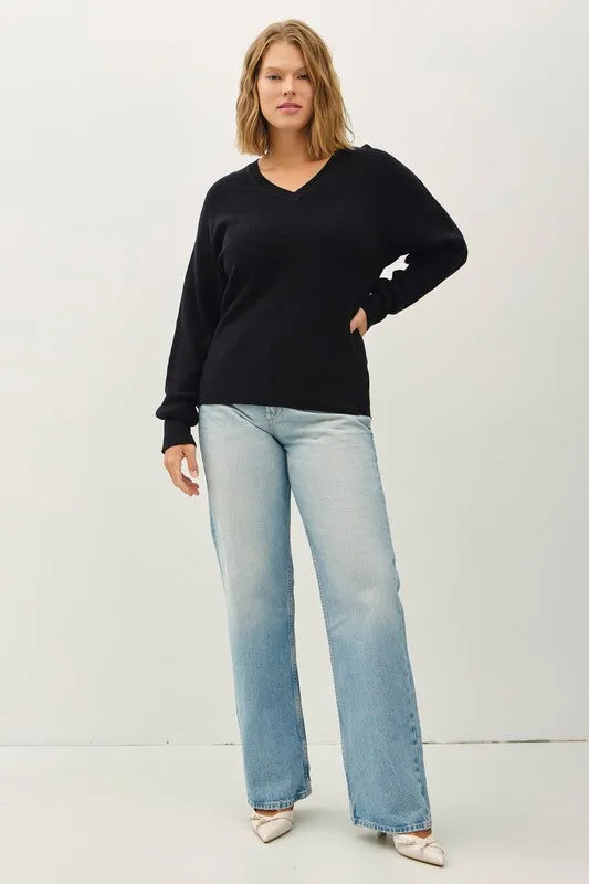 Oversized V Neck Sweater (Plus)