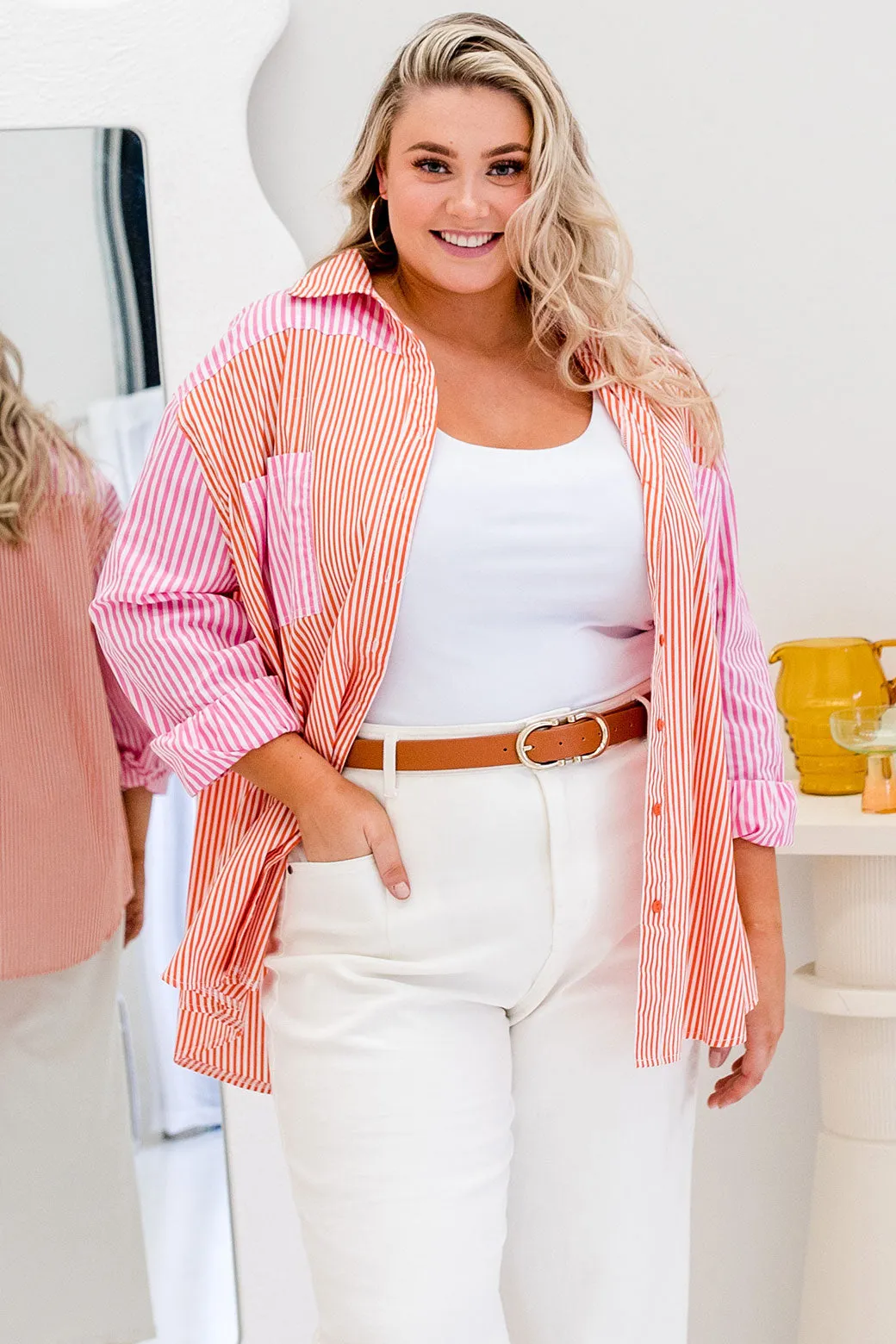 Perry Blouse Orange/Pink Stripe