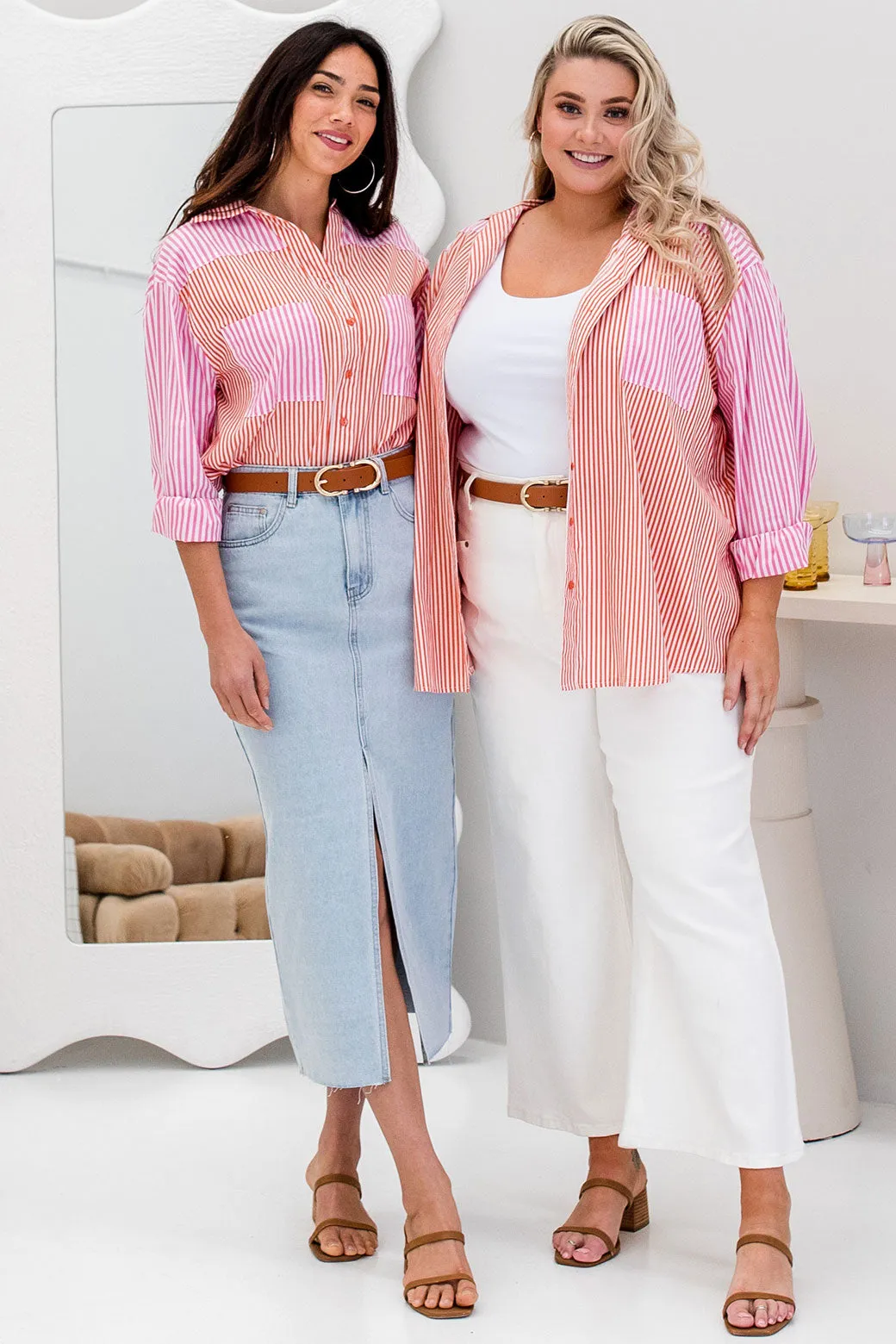 Perry Blouse Orange/Pink Stripe