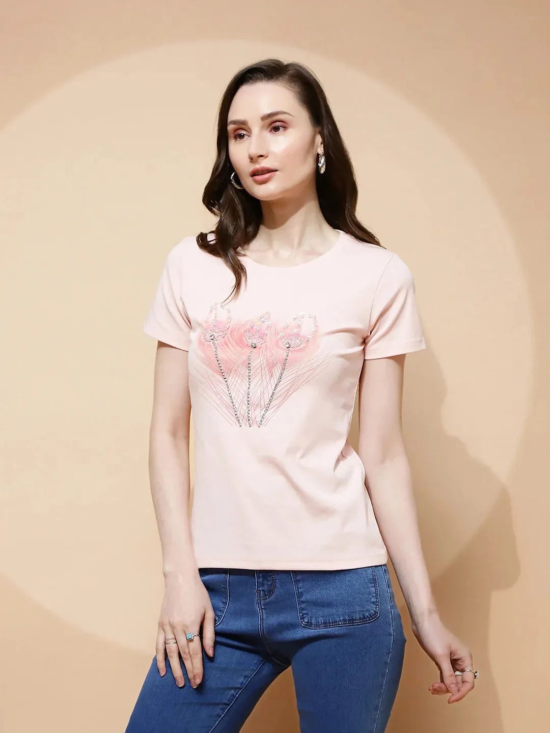 Pink Cotton Blend Regular Fit Top For Women