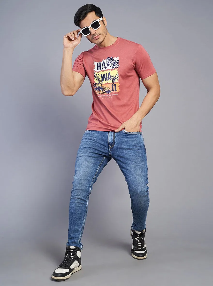 Pink Printed Slim Fit T-Shirt | JadeBlue