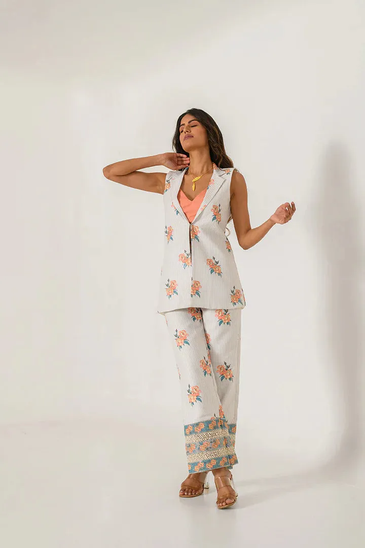 Pista Green Striped Pant Suit