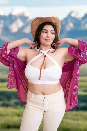 Plus Size Cross Front Bralette by LETO in Colors Black or White in Size 14, 16, or 18