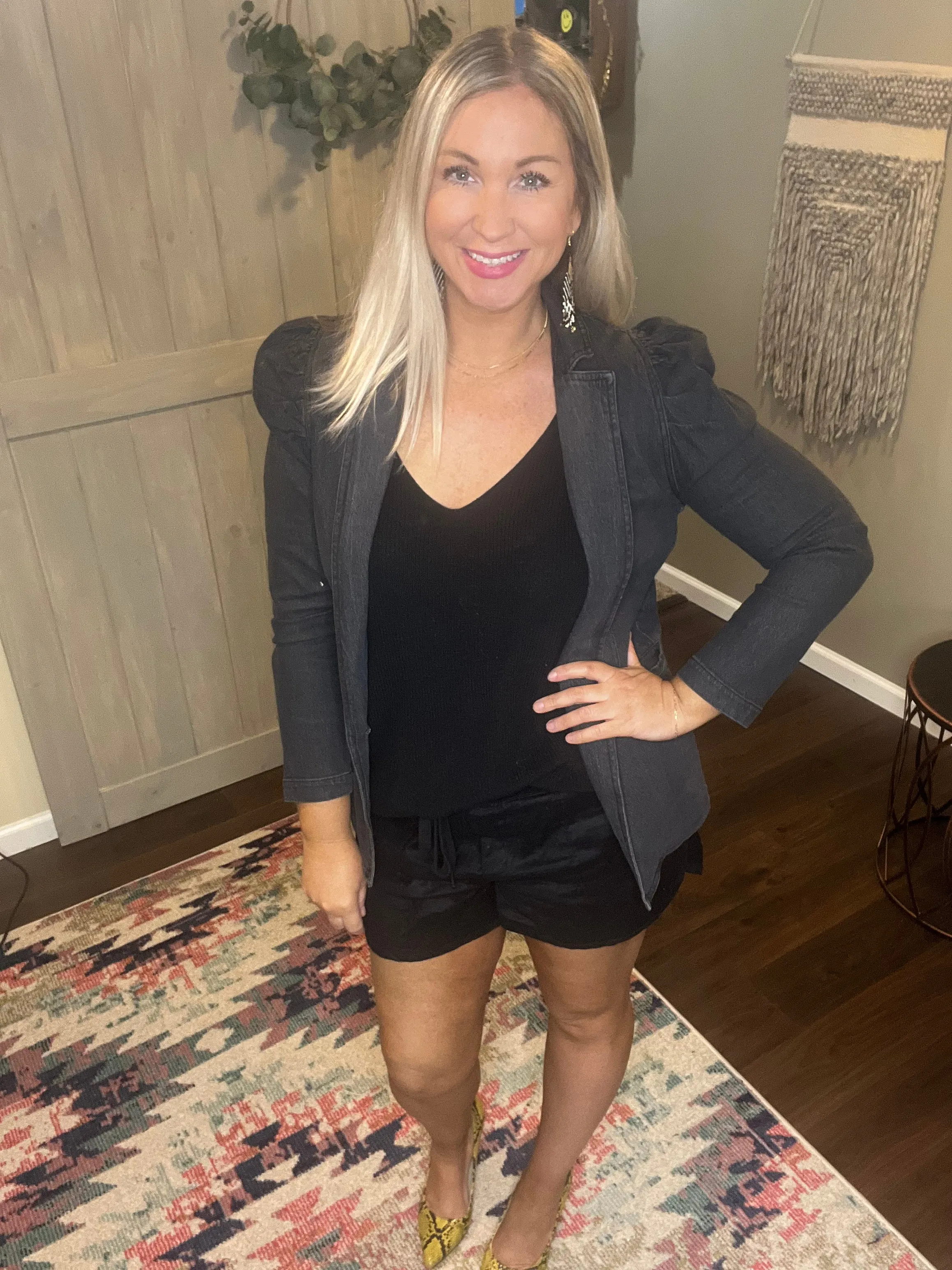Puff Sleeve Blazer - Vintage Black