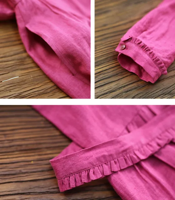 Purple V Neck Women Dresses Casual Summer Linen Women Dresses SJ97215