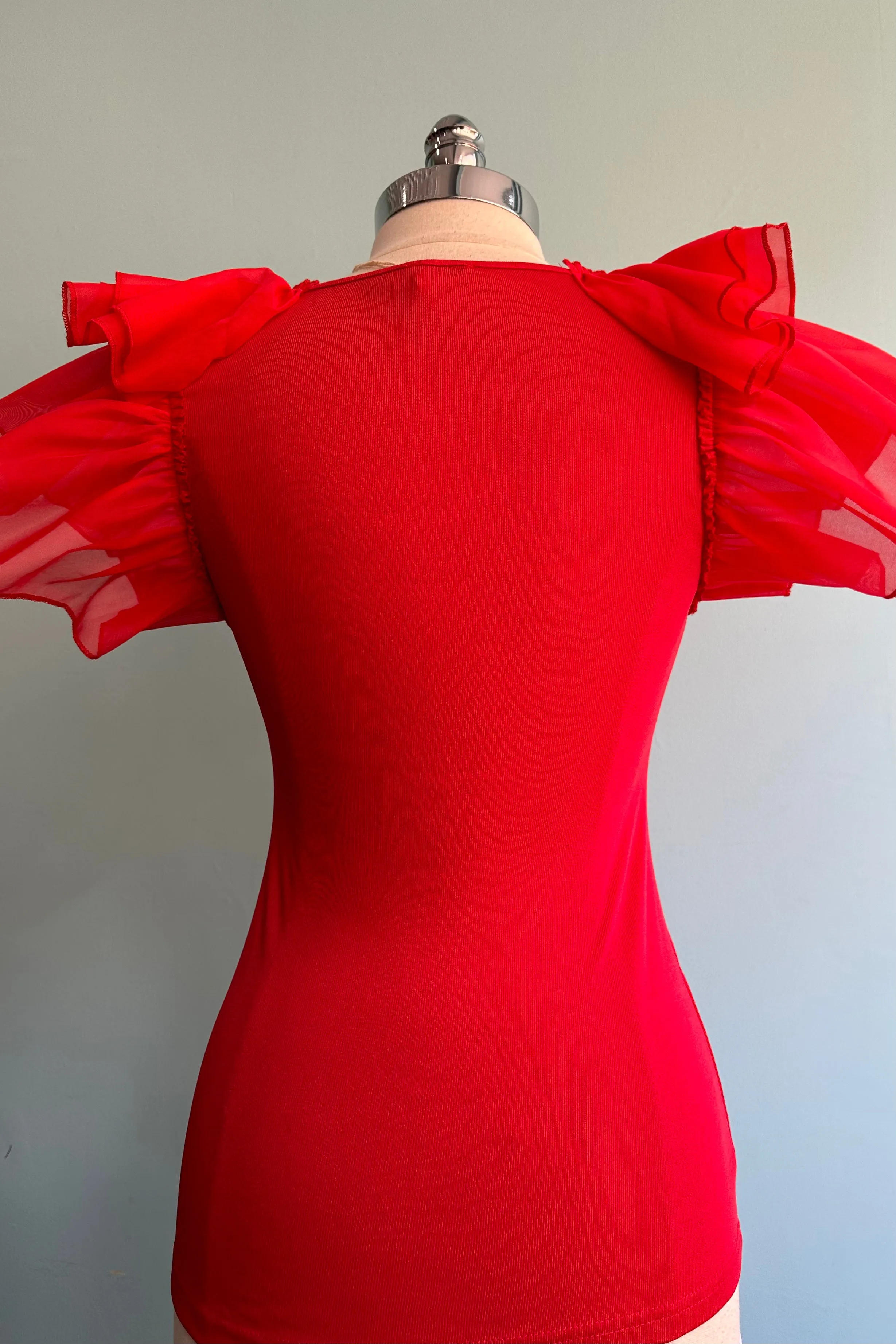 Red Butterfly Sleeve Scoop Neck Top