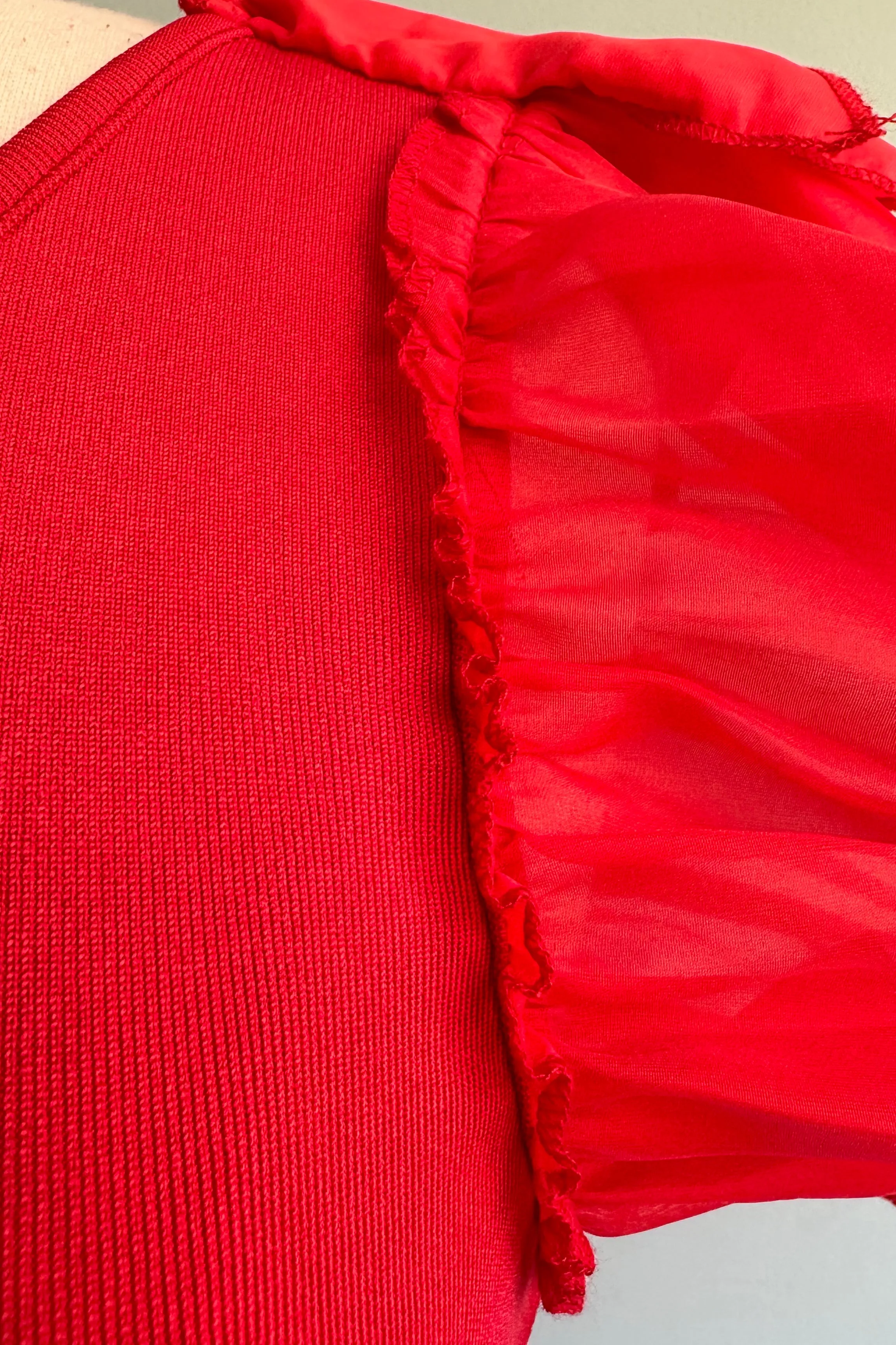 Red Butterfly Sleeve Scoop Neck Top