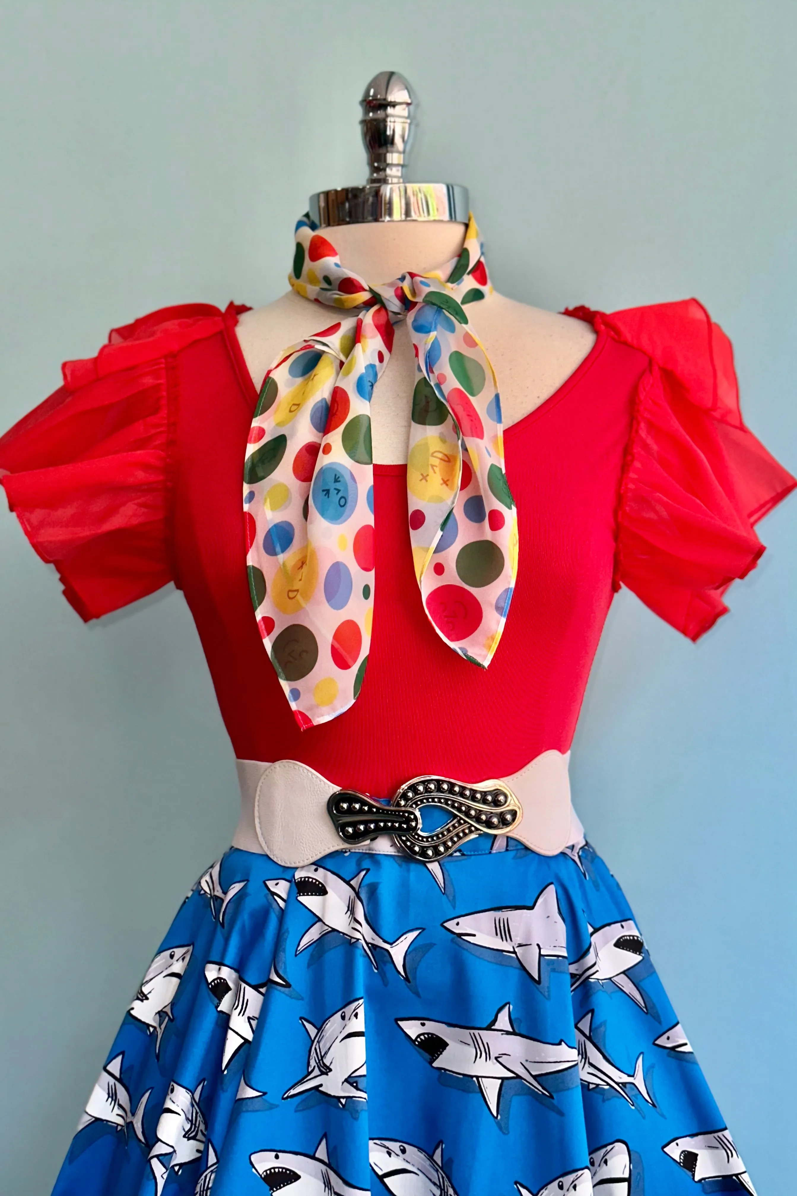 Red Butterfly Sleeve Scoop Neck Top