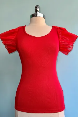 Red Butterfly Sleeve Scoop Neck Top