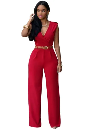 Red Stylish Belt Embellished Jumpsuit