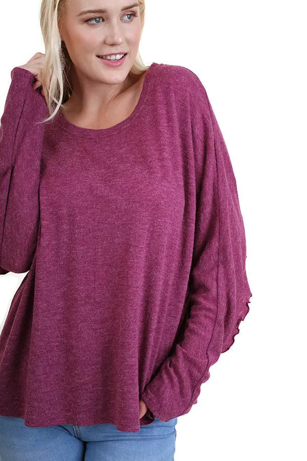 Ruffle Detail Long Sleeve Top, Mulberry