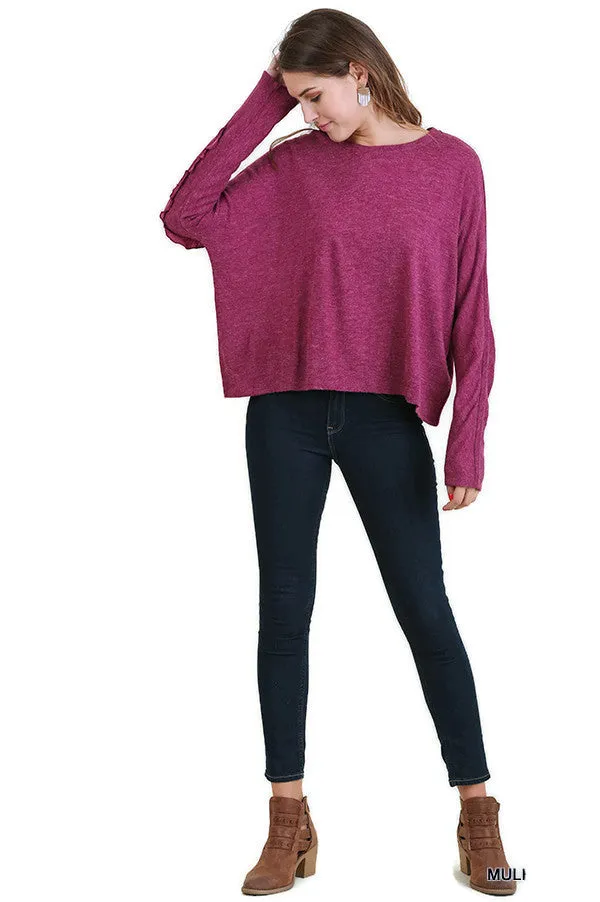 Ruffle Detail Long Sleeve Top, Mulberry