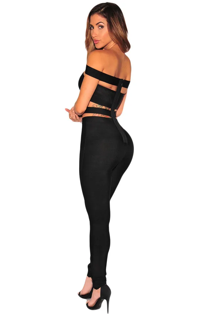 Sexy Black Off The Shoulder Bandage Jumpsuit